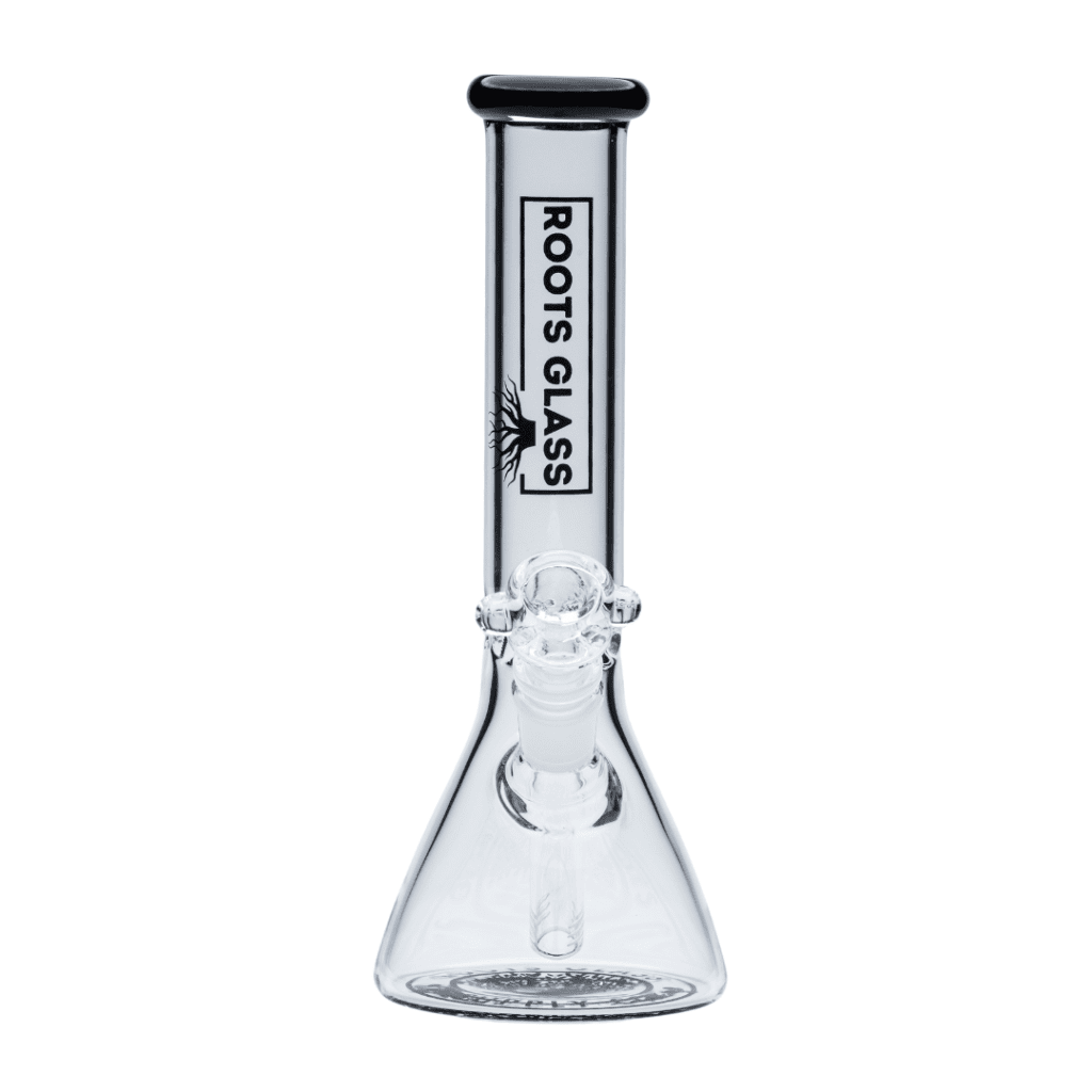 Roots Glass 10″ 5mm Beaker, black version, front view