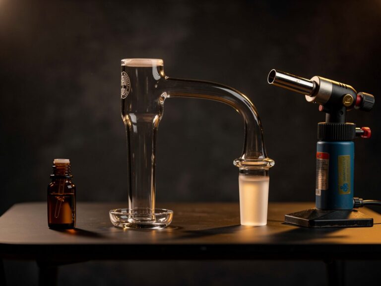 Quartz banger on dab rig with torch - lifestyle hero shot
