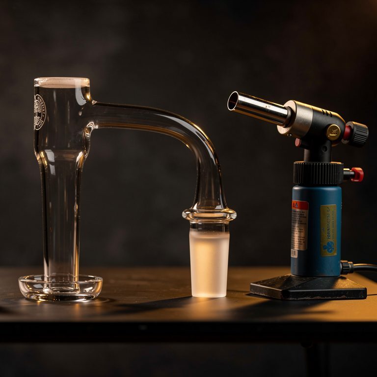 Quartz banger on dab rig with torch - lifestyle hero shot