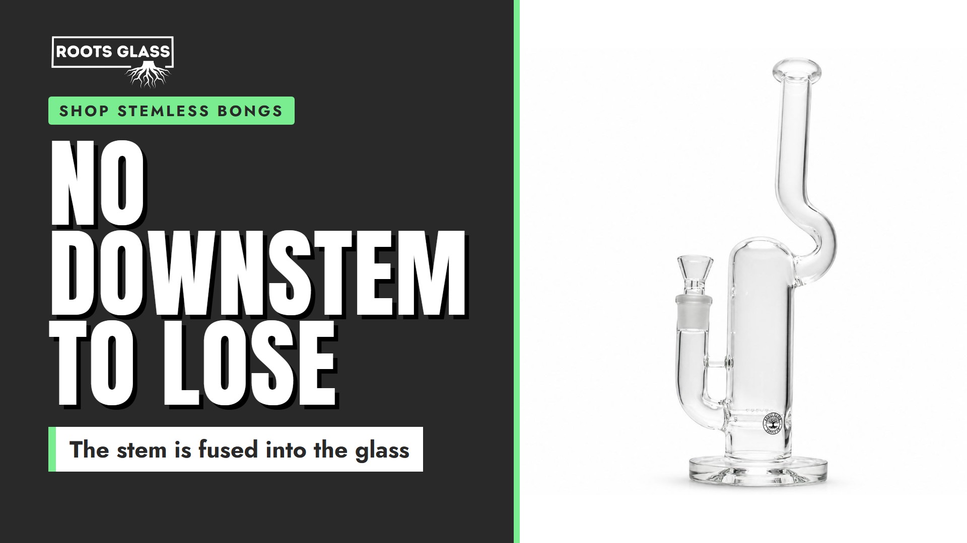 No Downstem To Lose. A 16 inch stemless gridded stemline tube with a natty neck and an 18mm bowl on a white background. Shop stemless bongs.