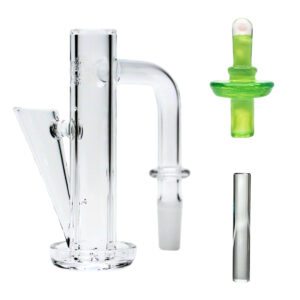 Roots Glass Full Weld Terp Slide Slurper Kit: terp slide slurper with a full color opal control tower top cap and a quartz pillar