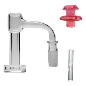 Roots Glass Full Weld XL Terp Slurper Kit: XL terp slurper with a full color slurper top cap and a quartz pillar
